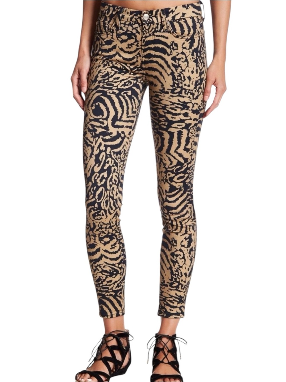 7 For All Mankind Tiger Print Skinny Jeans 27 High Rise Animal Print 7FAM